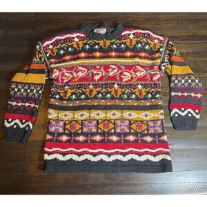 Vintage Heirloom Collection Chunky Knit Sweater Size Med Grannycore Fair Isle